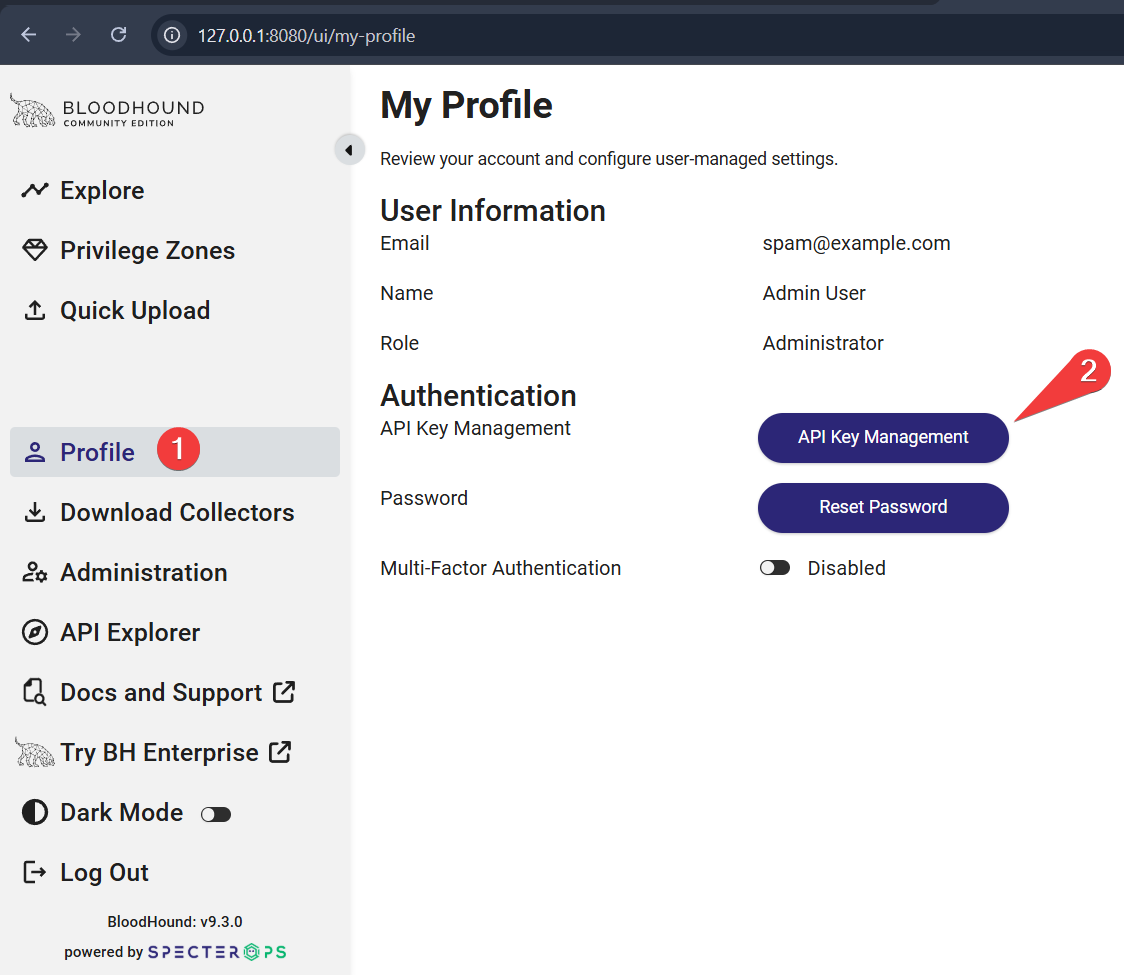 BloodHound API key creation step 1