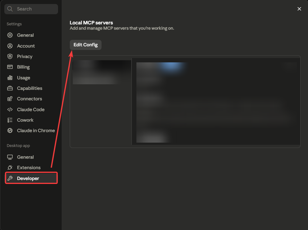 Claude Desktop developer settings