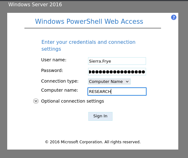 Successful authentication on the ADCS portal using sierra.frye's certificate