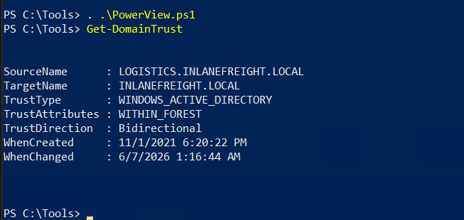 Domain trust enumeration output
