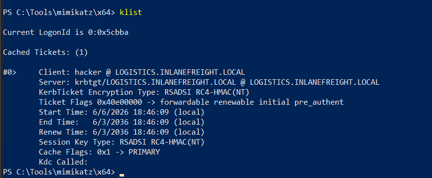 Active Kerberos tickets via klist