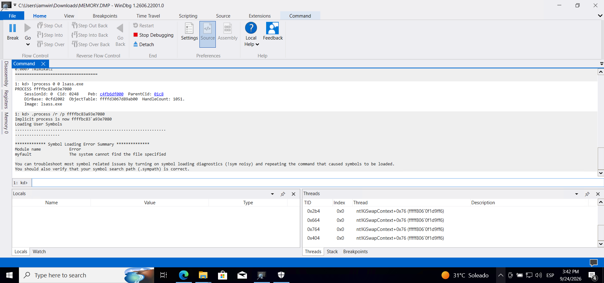 Switching to lsass.exe context