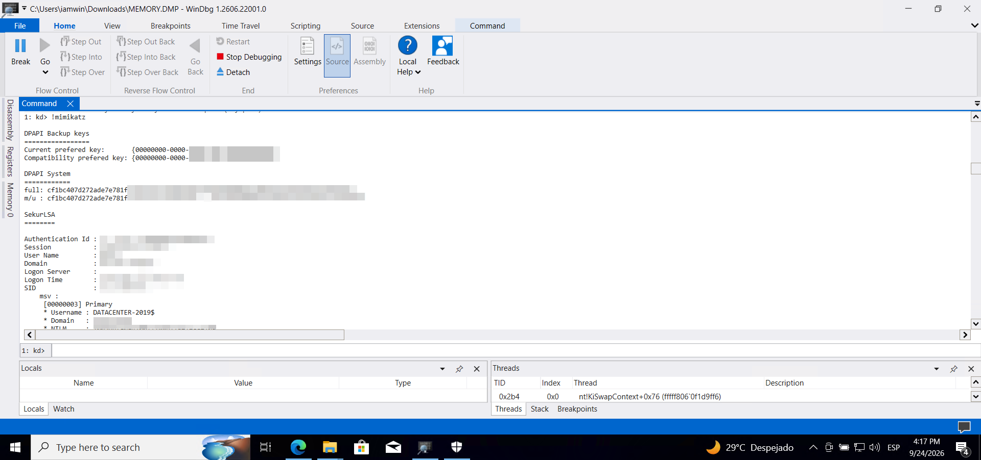 Mimikatz output with credentials