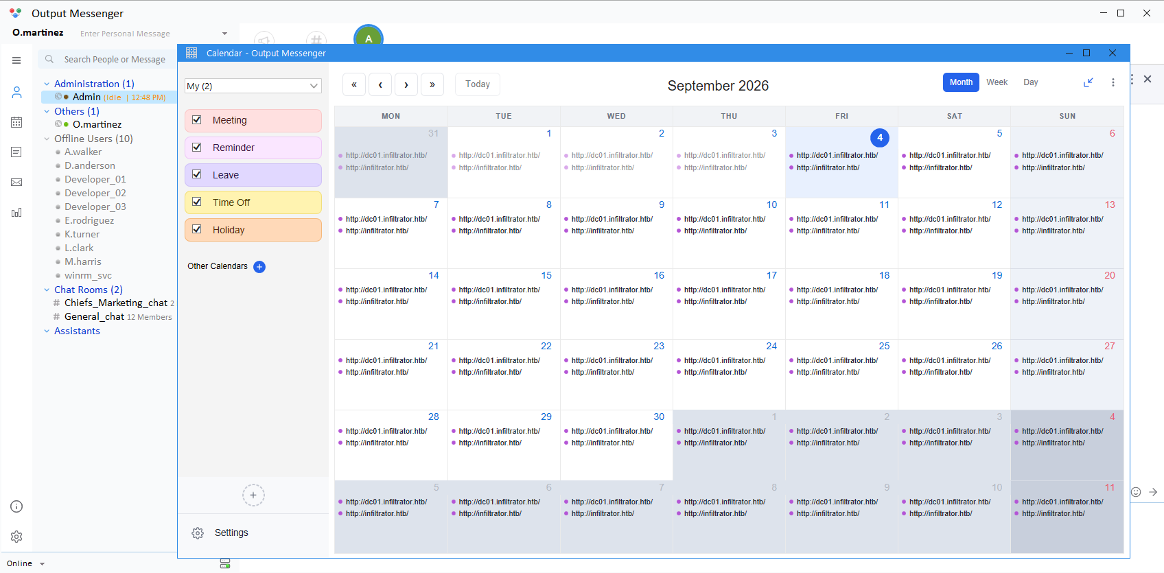 Output Messenger Calendar