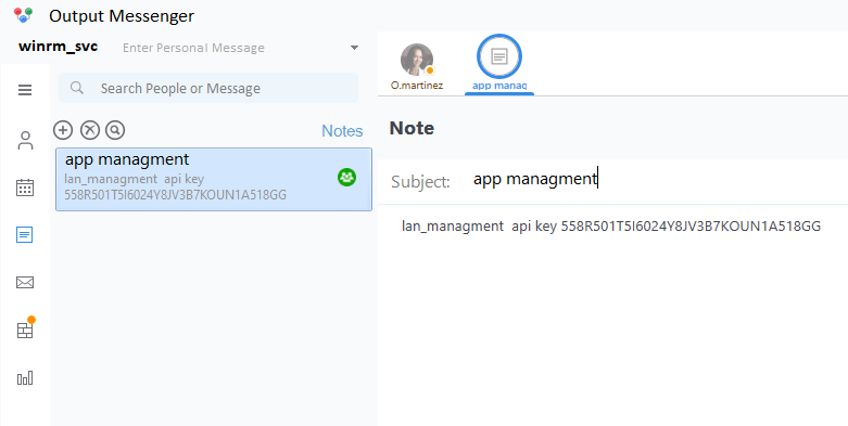 API Key in Notes