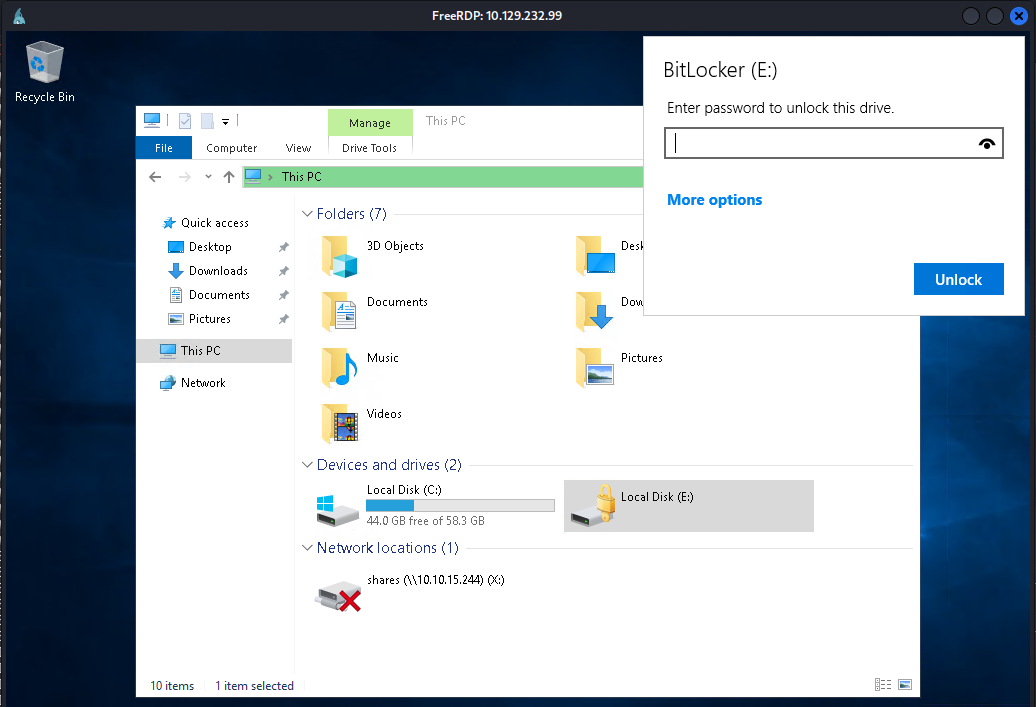 RDP Session with Locked Volume