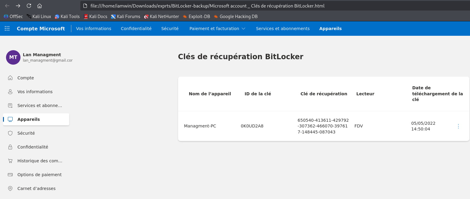 BitLocker Recovery Page
